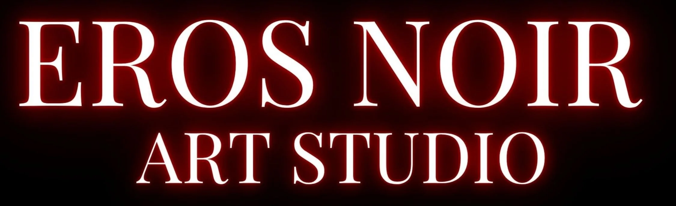 Neon sign reading 'FROS NOIR ART STUDIO' in red and white letters on a black background.