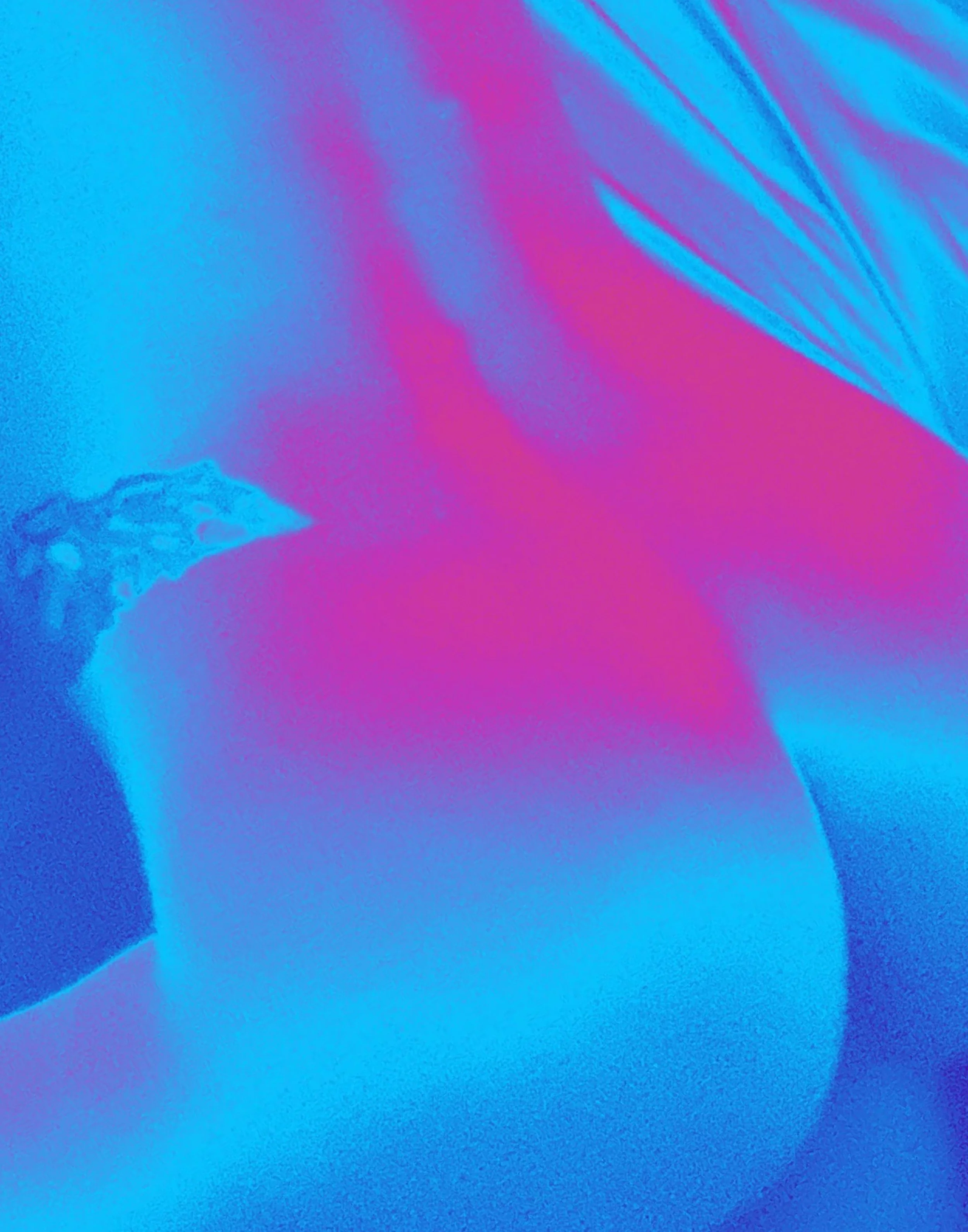 A photo of a woman in an erotic pose emphasizing a sexual position with a gradient of vibrant blue, purple, and pink colors blending in a smooth, flowing pattern.