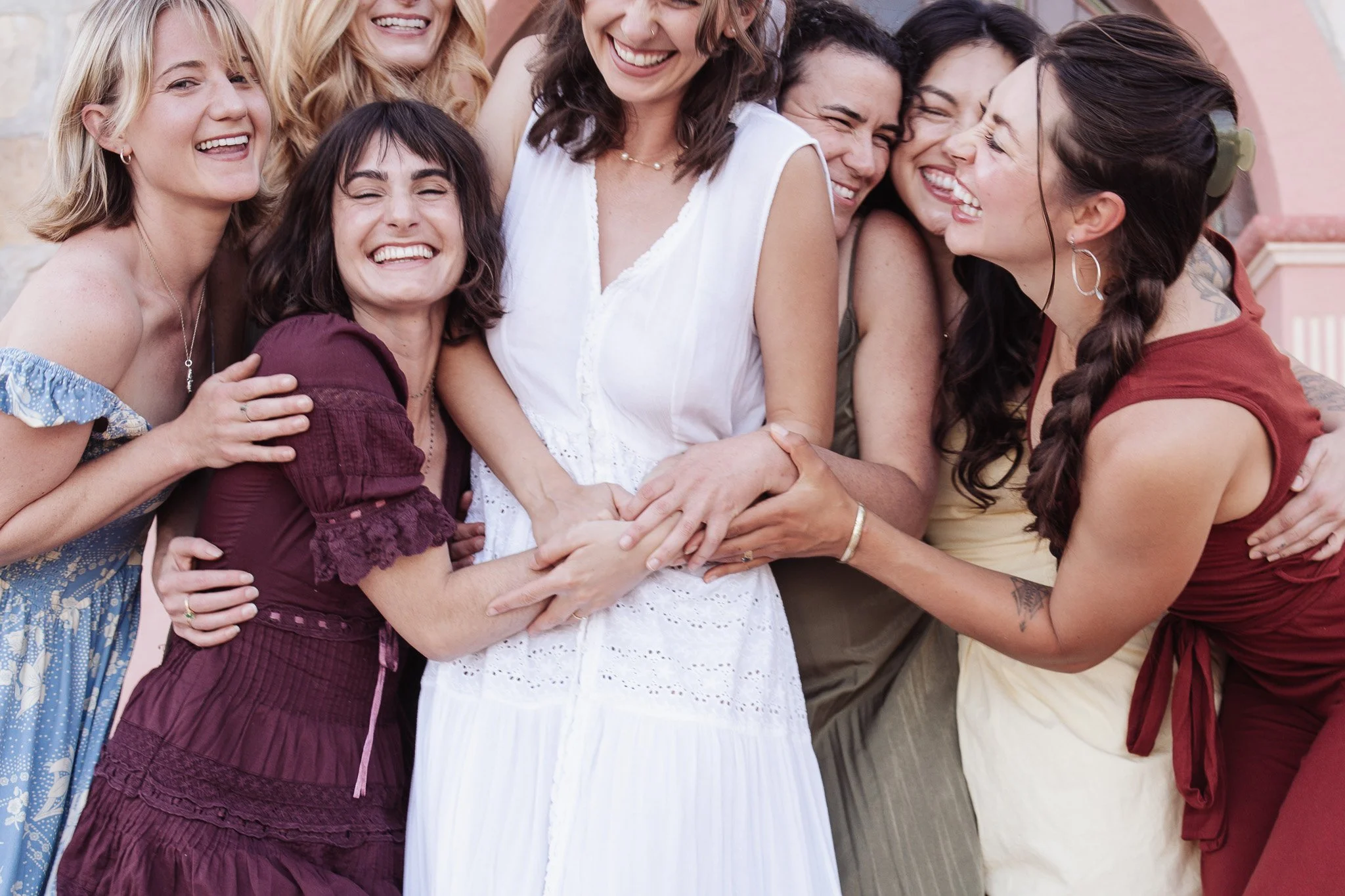 Bachelorette party photos near the historic Spanish architecture of downtown Santa Barbara