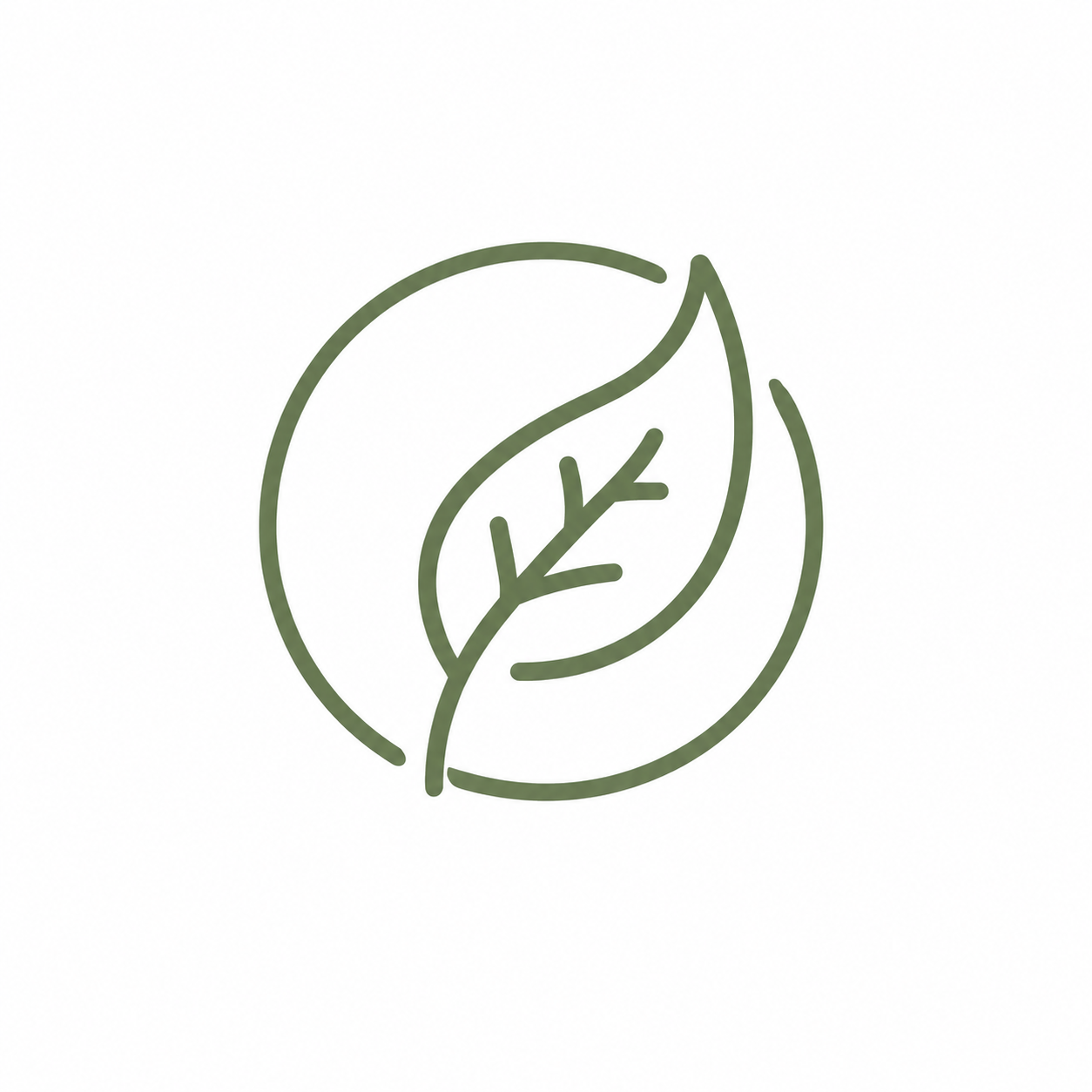 Simple green line drawing of a leaf enclosed in a circle.
