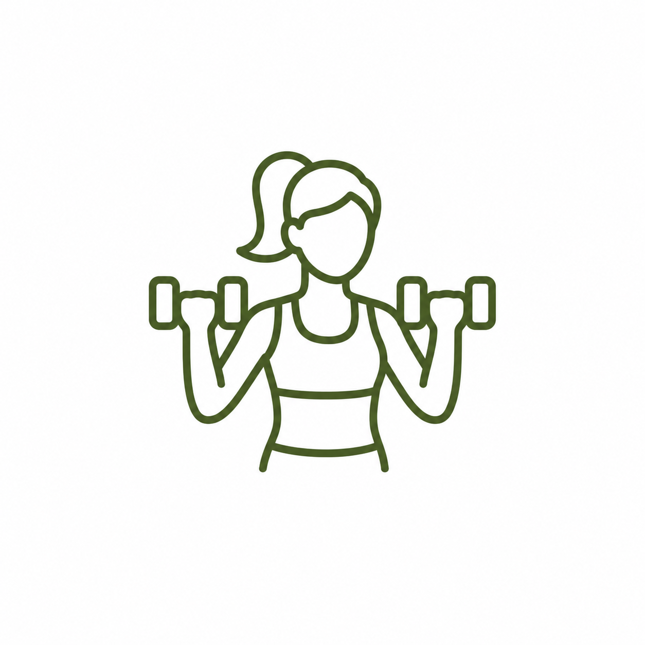 Line drawing of a woman with a ponytail lifting dumbbells.