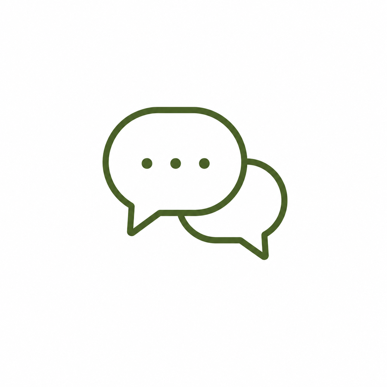 Two overlapping speech bubbles outlined in dark green on a white background.