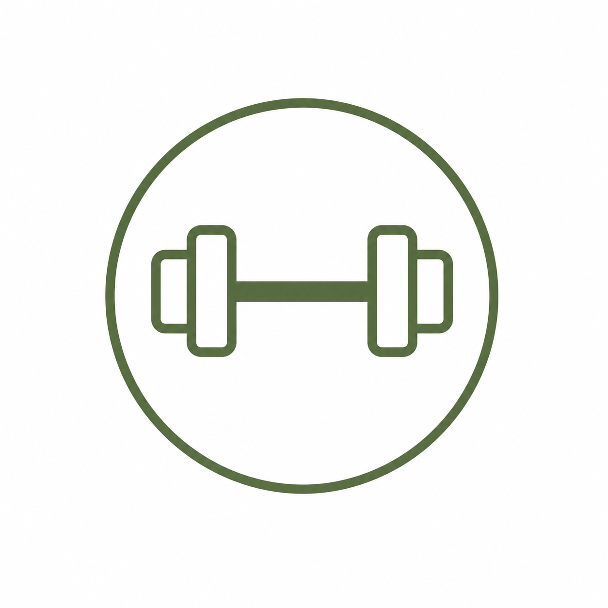 Outline of a dumbbell inside a circle.