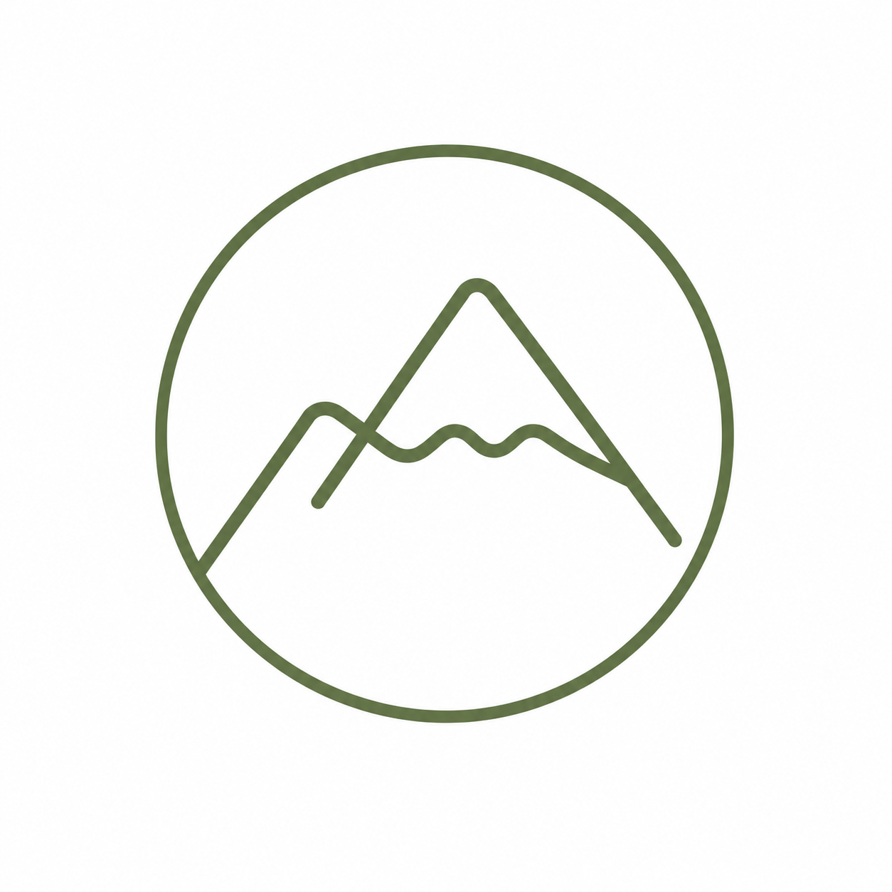 Outline of mountains inside a circle, minimalistic line art style.