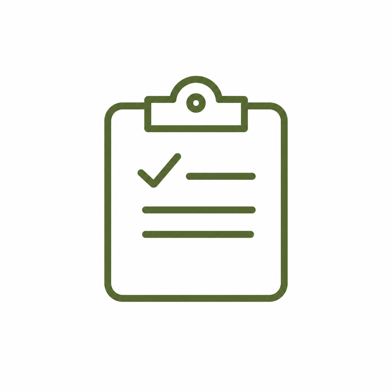 Outline of a clipboard with a checkmark and lines of text