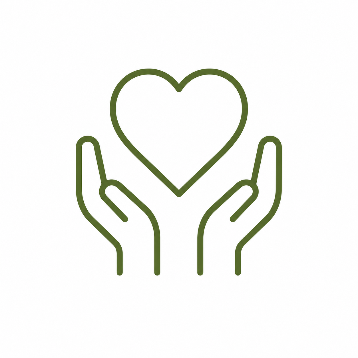 Outline of two hands holding a heart.