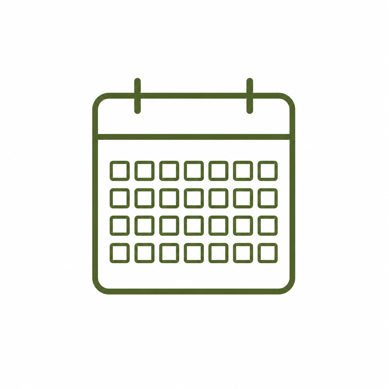 Minimalist line drawing of a paper calendar with a few pages, hanging from two hooks.