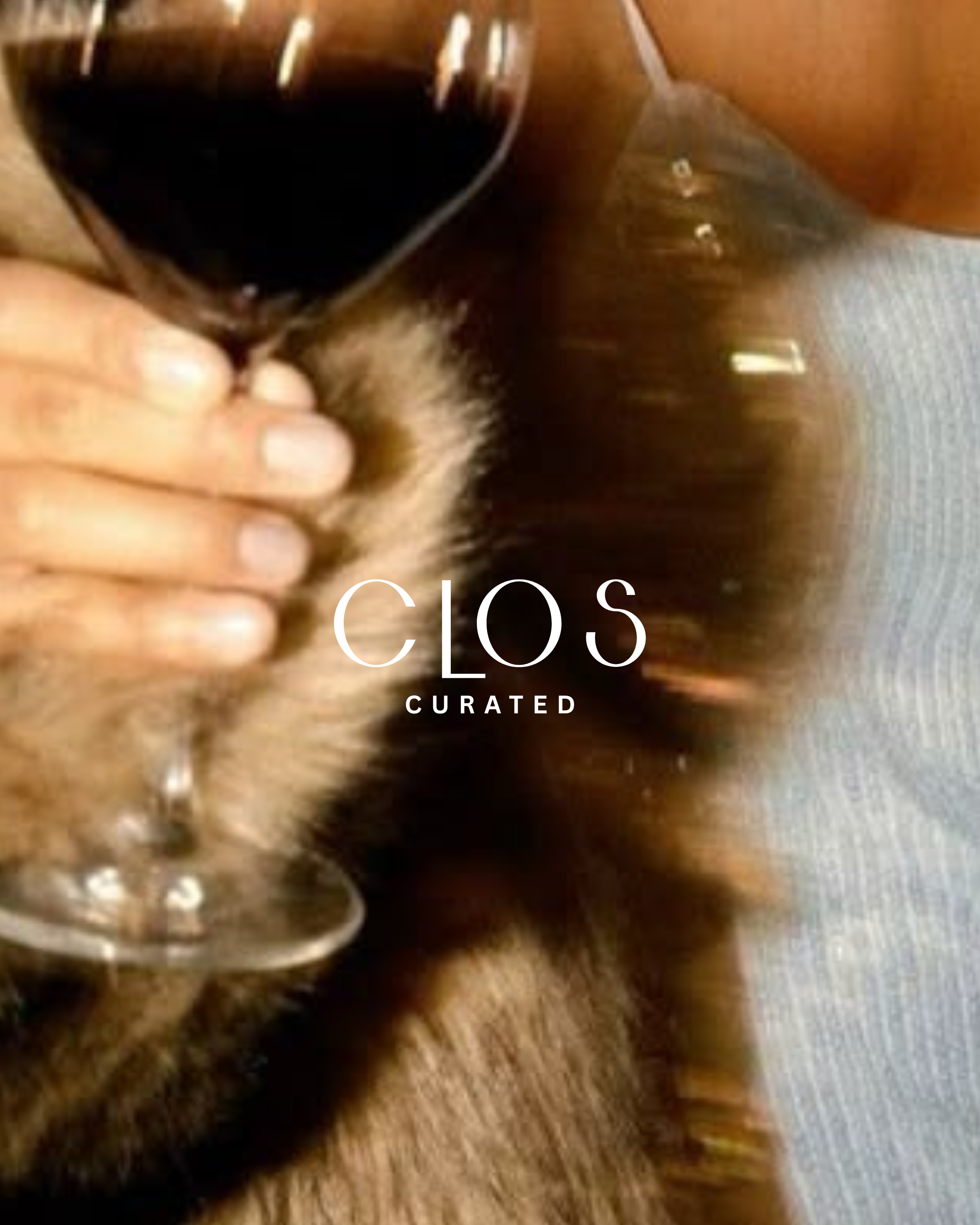 An image of a wine glass and the Clos curated brand. MELBOURNE MARKETING CLOS CURATED FOOD BLOGGERS RESTAURANTS