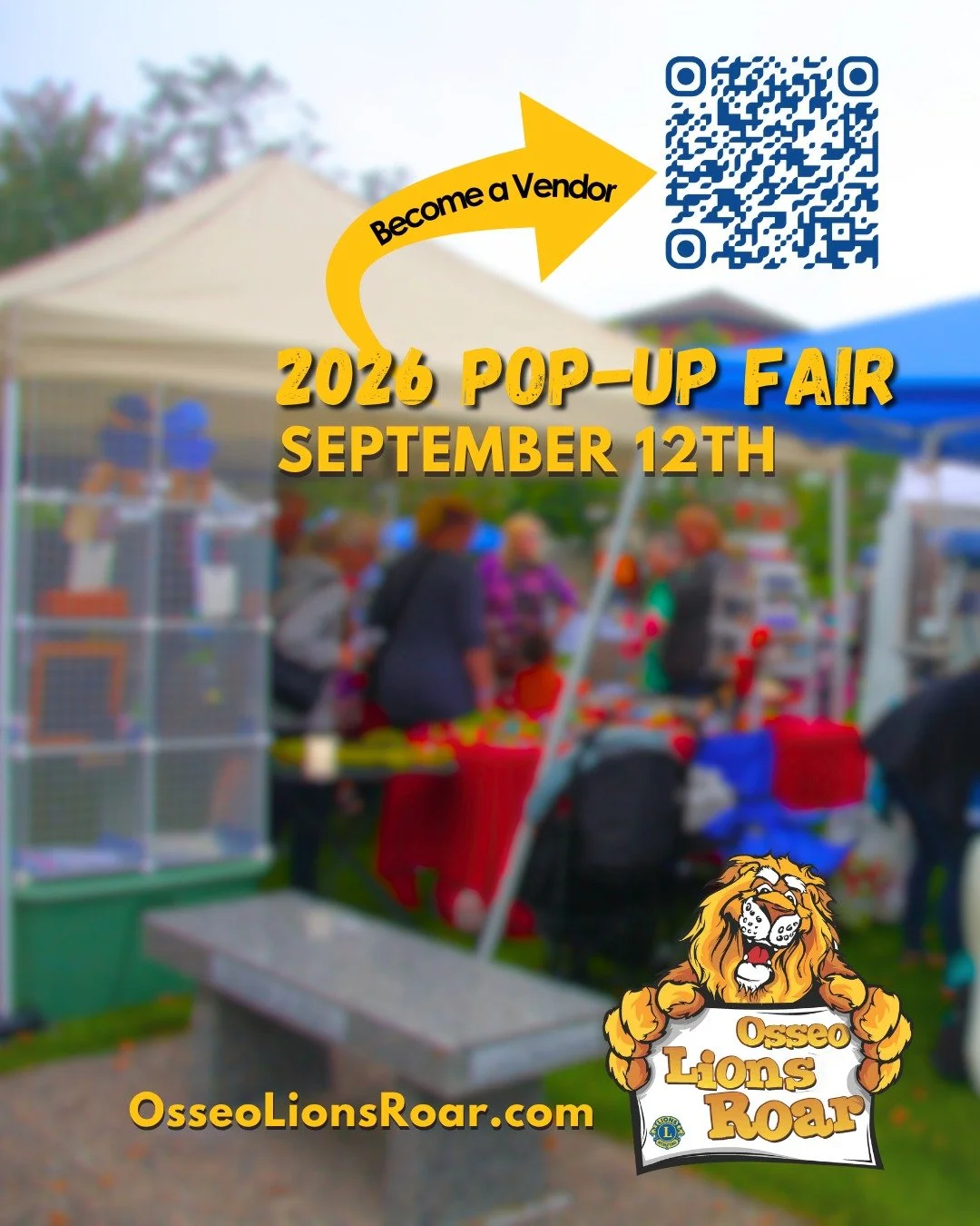 Your business can be a part of the fun this year. And, vendors in the park get a front row seat to see the Osseo Lions Roar fair! 

Join the fun at OsseoLionsRoar.com today. 

#lionsroar2026 #osseolionsclub #popup #streetfair #community