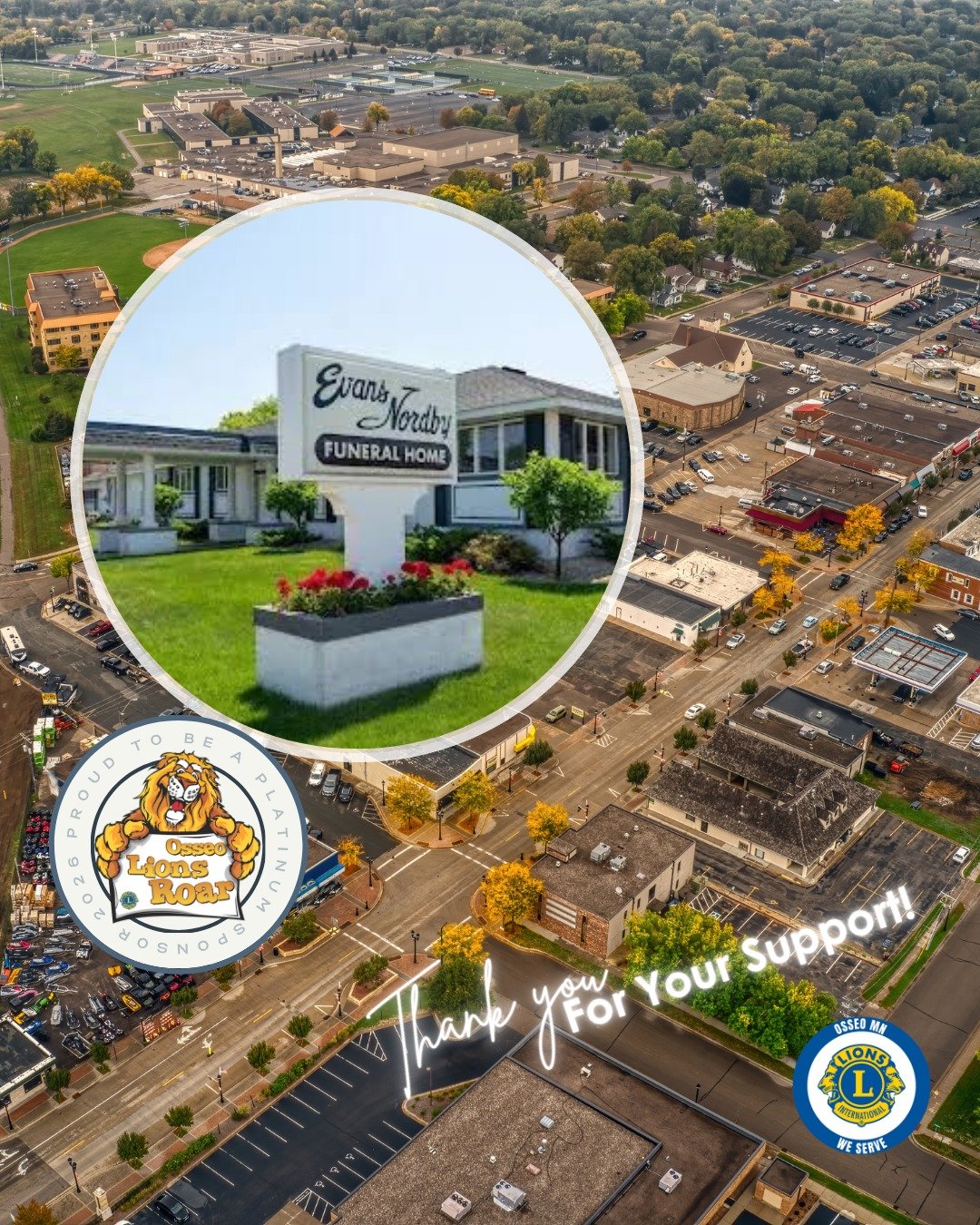 🙏 A huge THANK YOU to Evans-Nordby Funeral Homes &mdash; a premier sponsor of the 2026 Osseo Lions Roar! 

🦁 Locally owned and operated since 1905, Evans-Nordby has walked beside Osseo families through life's hardest days for more than 120 years &m