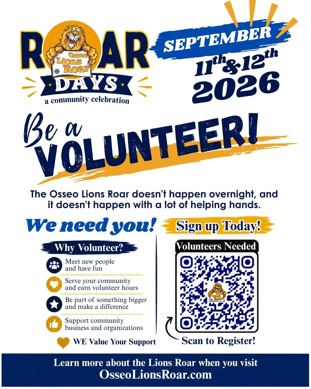 🦁 The Lions Roar is a treasured community event that so many people look forward to every year, but it's a HUGE undertaking that requires not only financial support but also physical support.  It requires many hands to pull it together and run it su