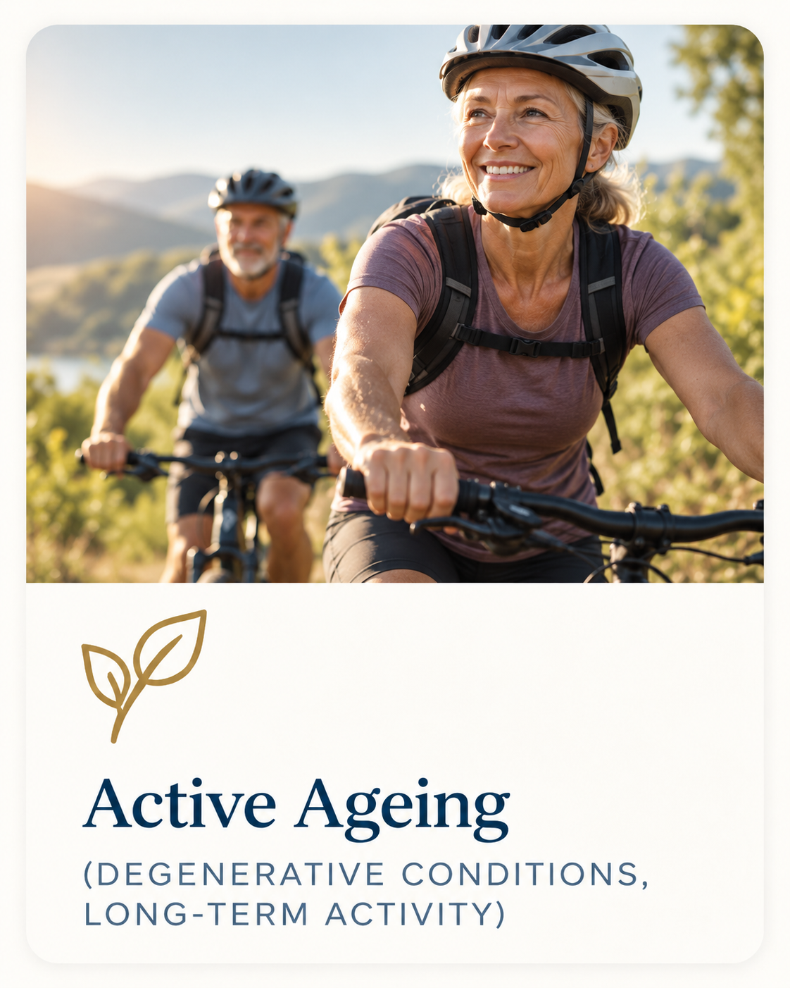 Adults cycling outdoors, representing active ageing and musculoskeletal care for maintaining activity.