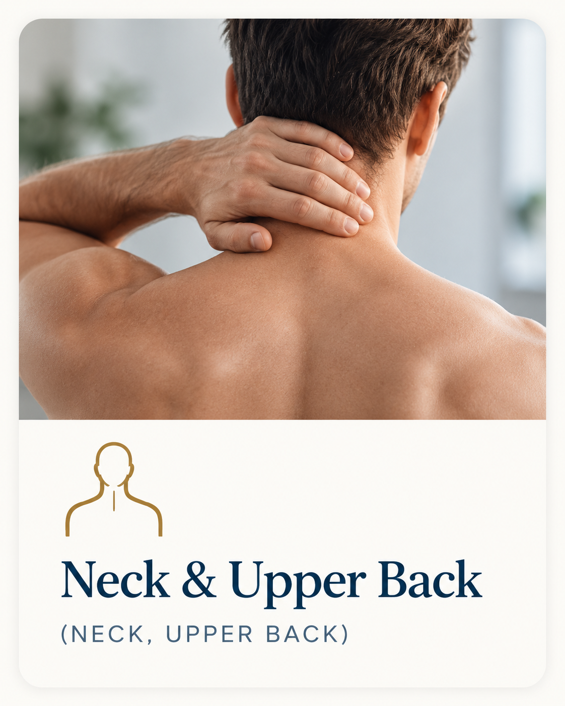 Person experiencing neck and upper-back discomfort, representing neck and upper-back musculoskeletal assessment.