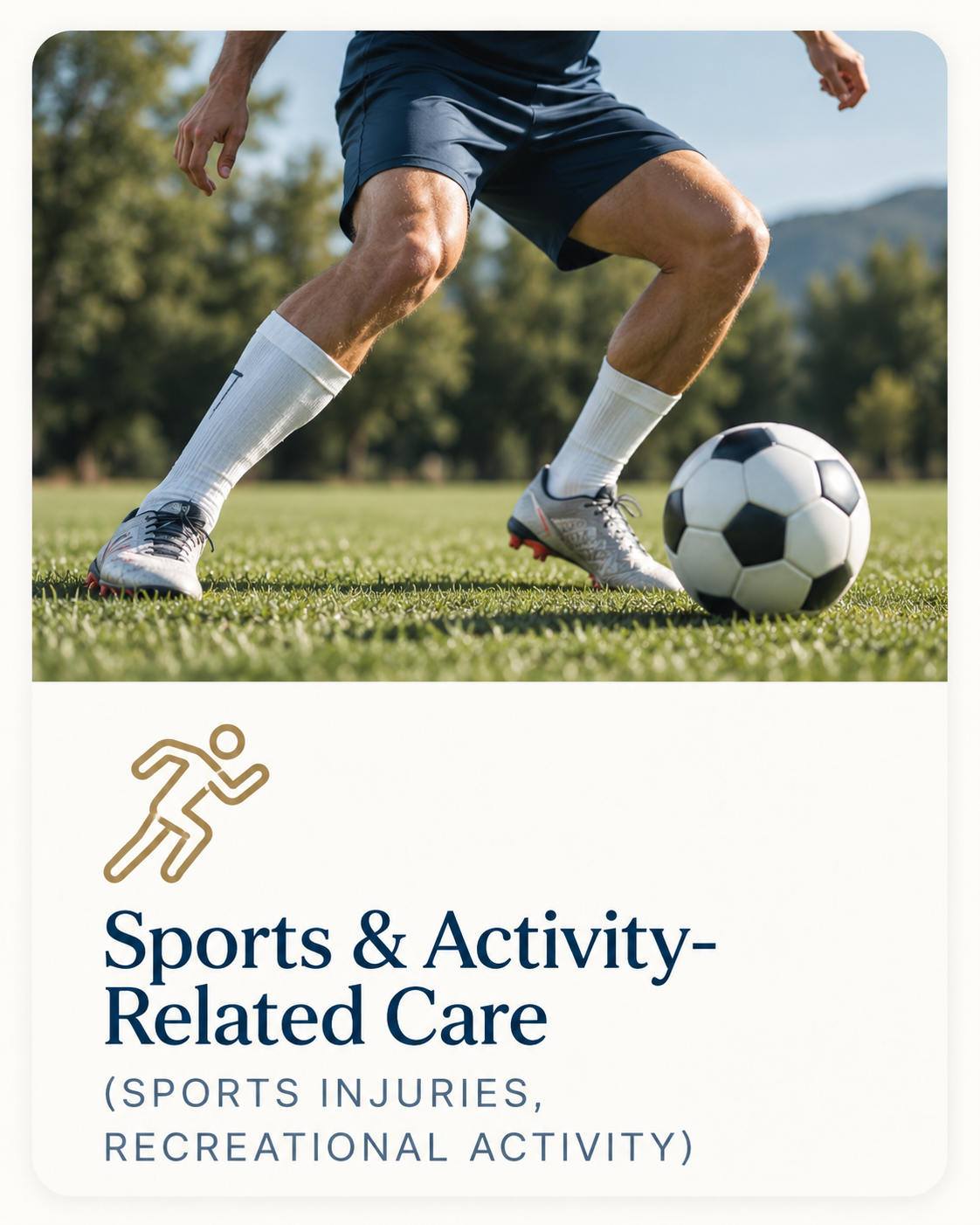 Football player in motion, representing sports and activity-related musculoskeletal care.