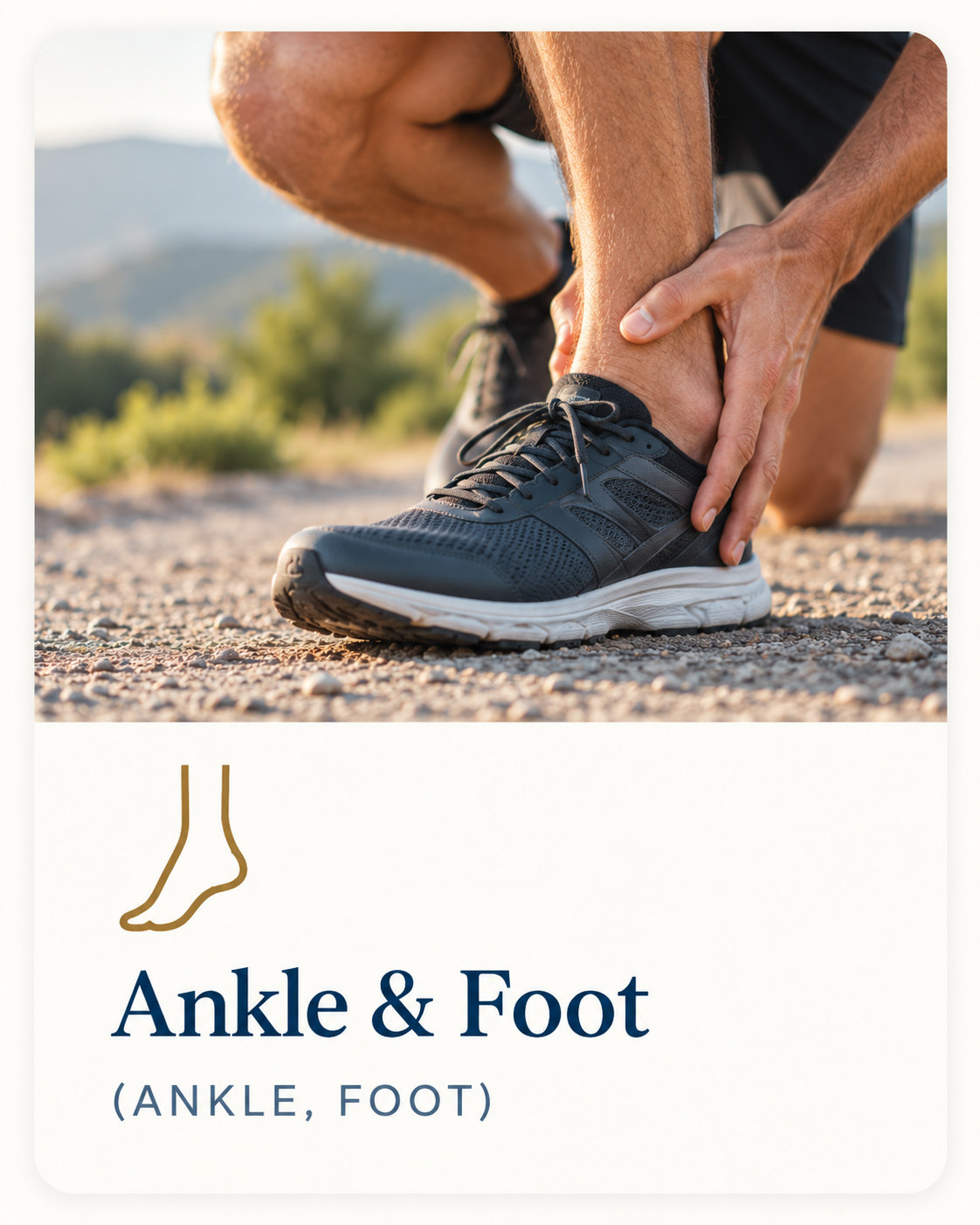 Person holding the ankle during activity, representing ankle and foot musculoskeletal conditions.