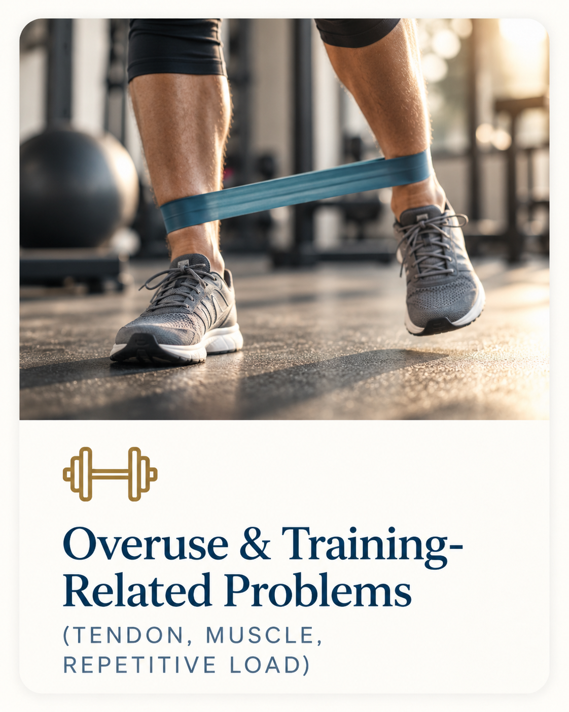 Person exercising with resistance equipment, representing overuse and training-related musculoskeletal problems.