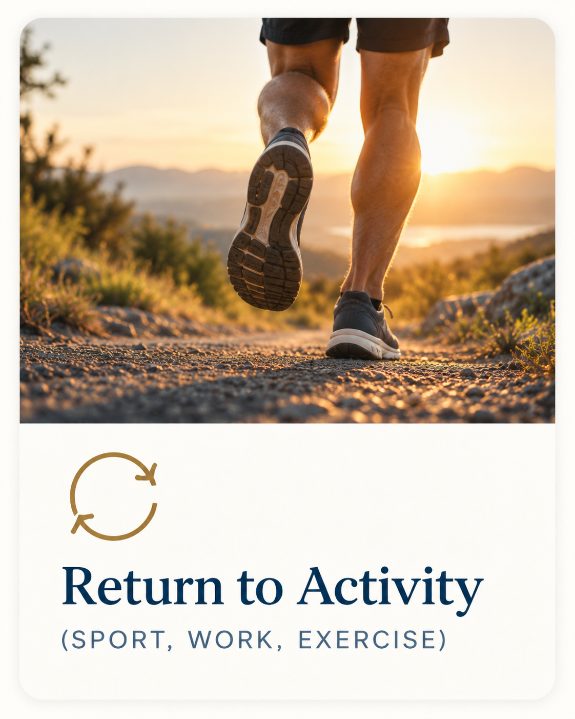 Runner on an outdoor trail, representing return to activity following musculoskeletal injury or reduced activity.