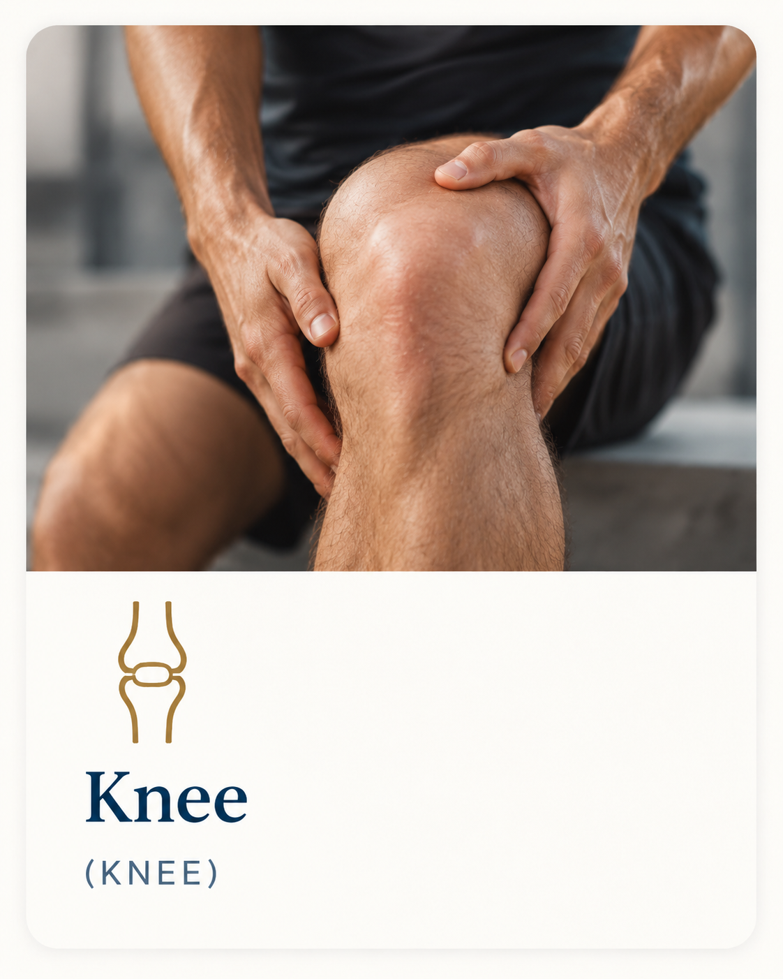Person holding the knee, representing assessment of knee injuries and musculoskeletal conditions.
