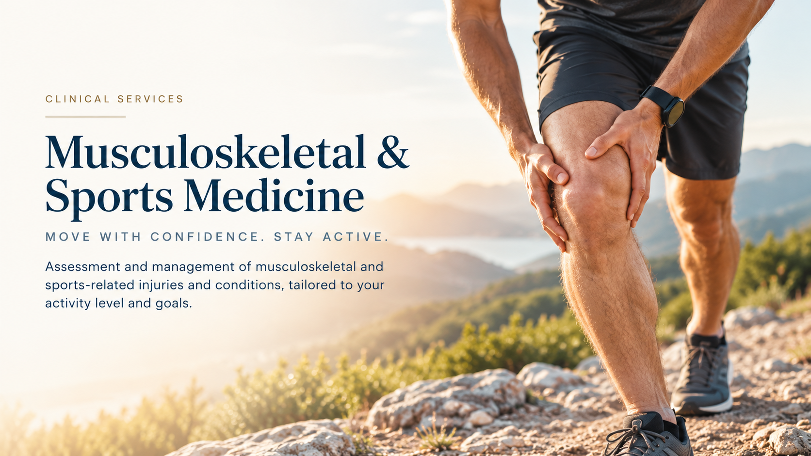 Person with knee pain during outdoor activity, representing musculoskeletal and sports-related care.