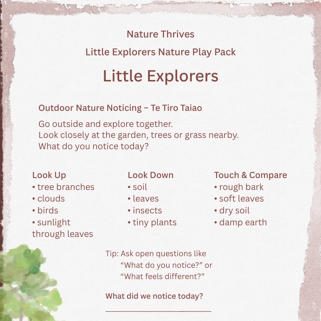 The front cover of the Little Explorers Nature Play Pack featuring outdoor nature noticing activities for children