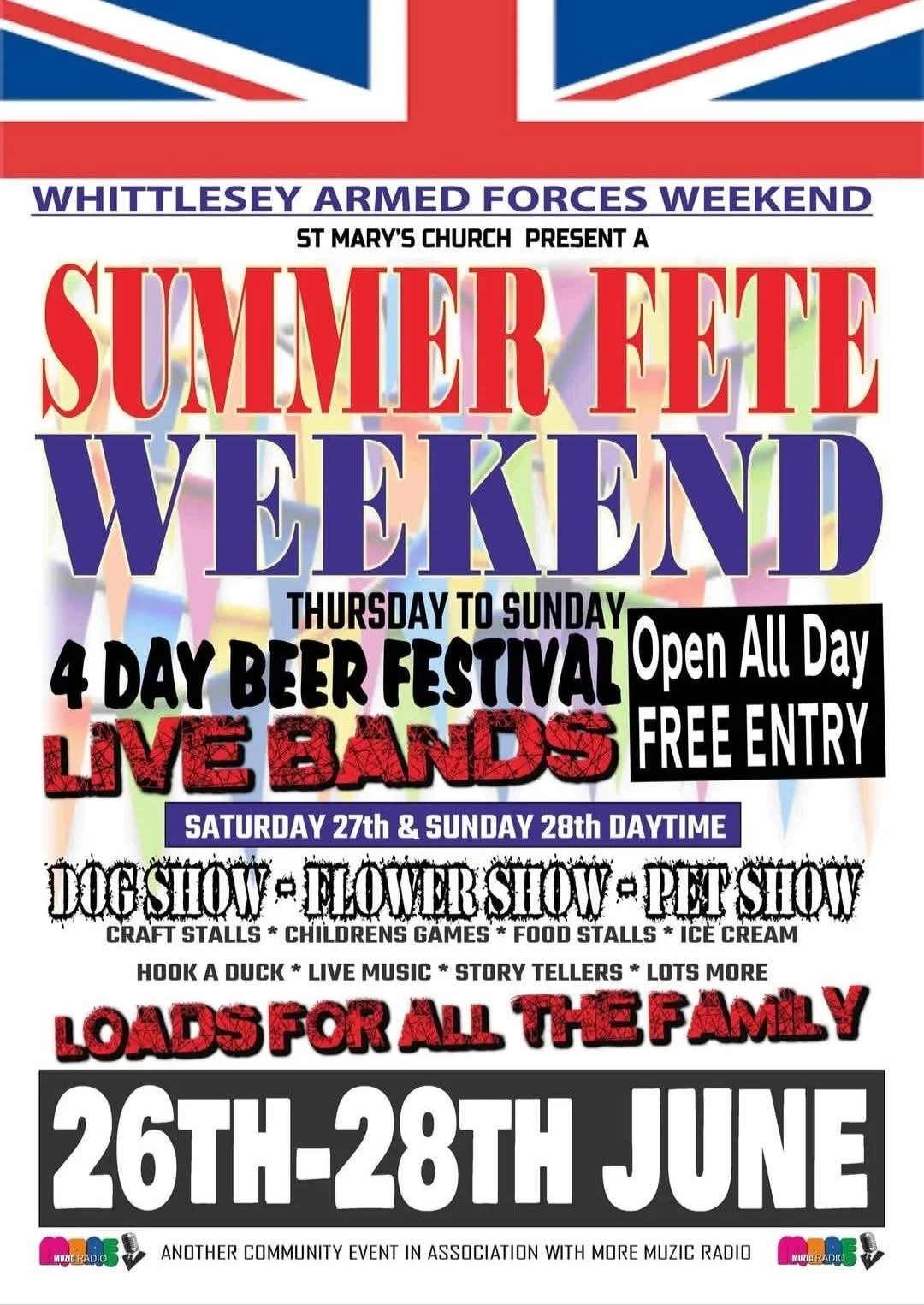 Promotion poster for Whittlesey Armed Forces Weekend to be held 26th to 28th June 2026