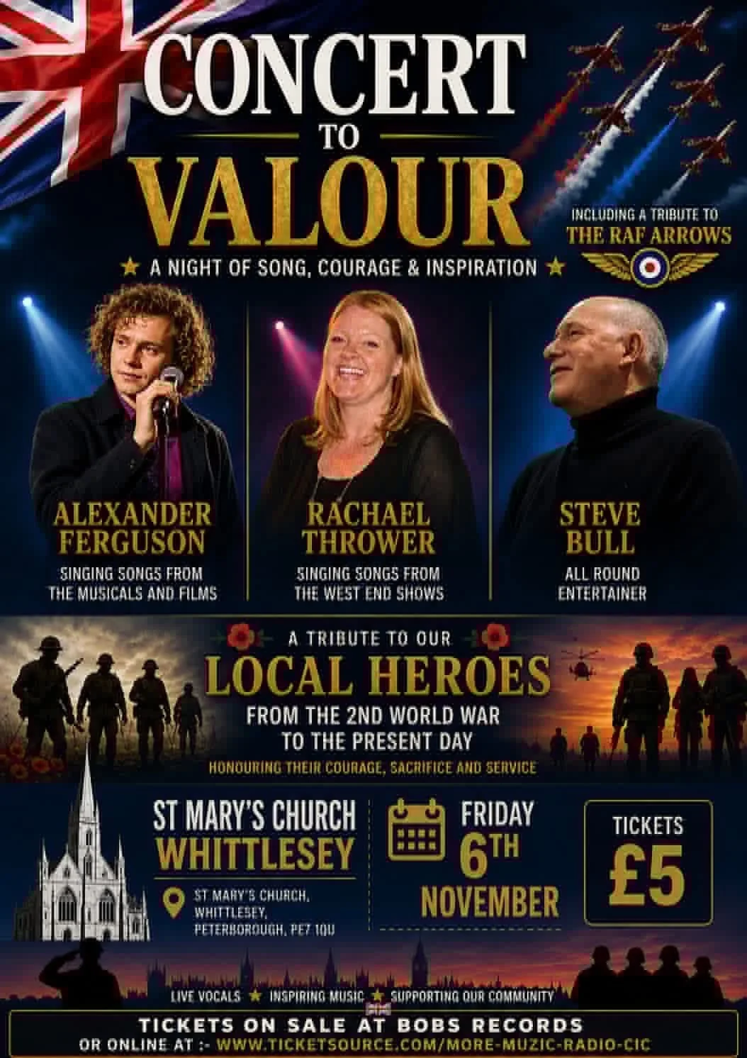 Promotion poster for Concert to Valour to be held at St Mary's Church Whittlesey on Friday 6th November 2026
