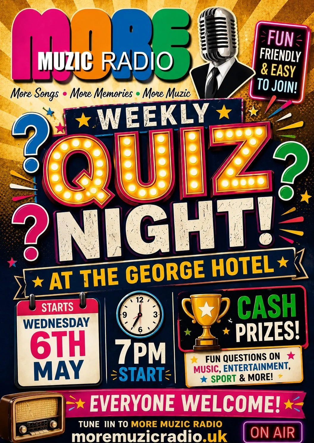 Promotion poster for Quiz Night to be held every Wednesday at 7pm at Wetherspoons in Whittlesey.