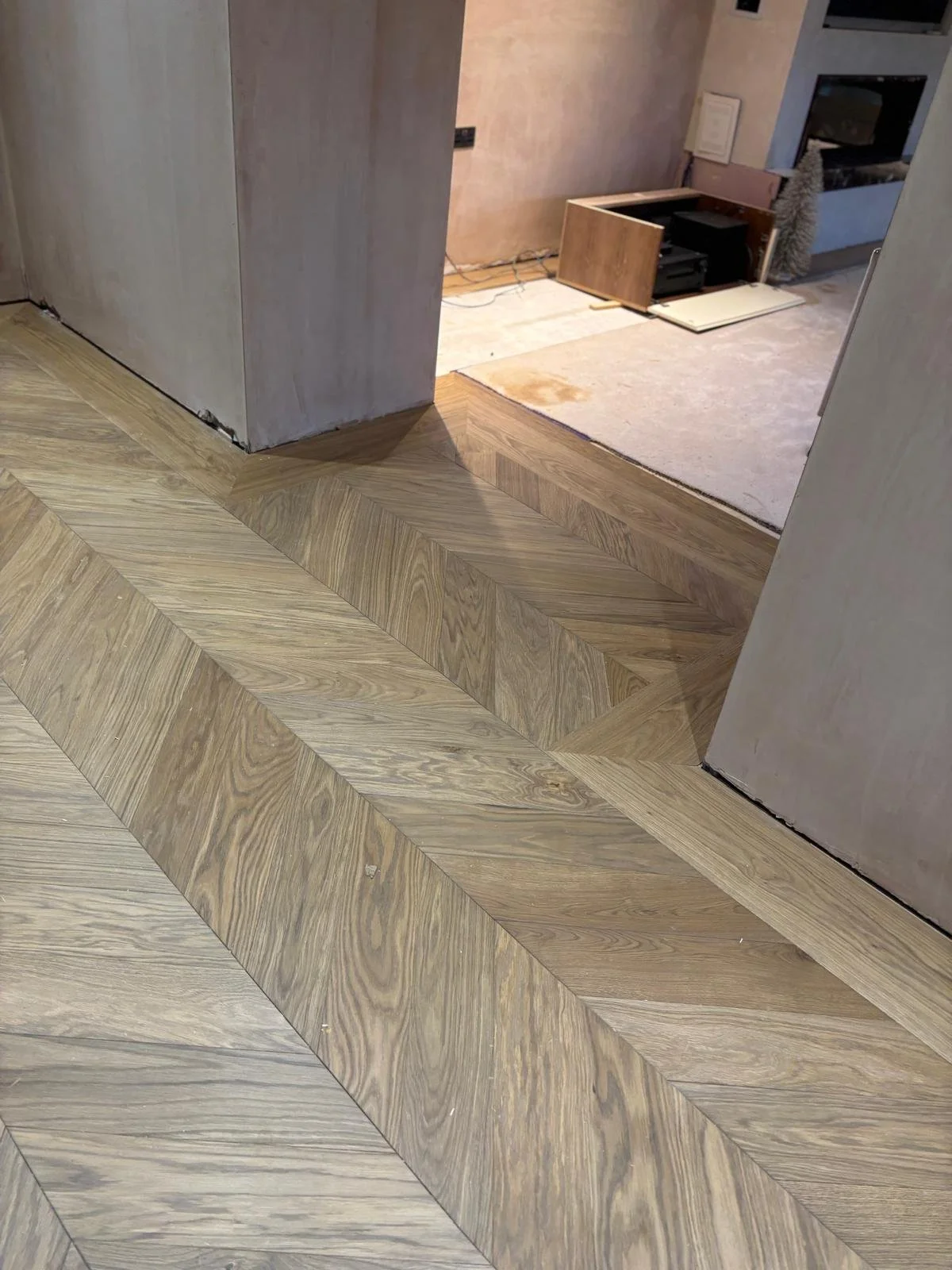 a chevron smoked floor
