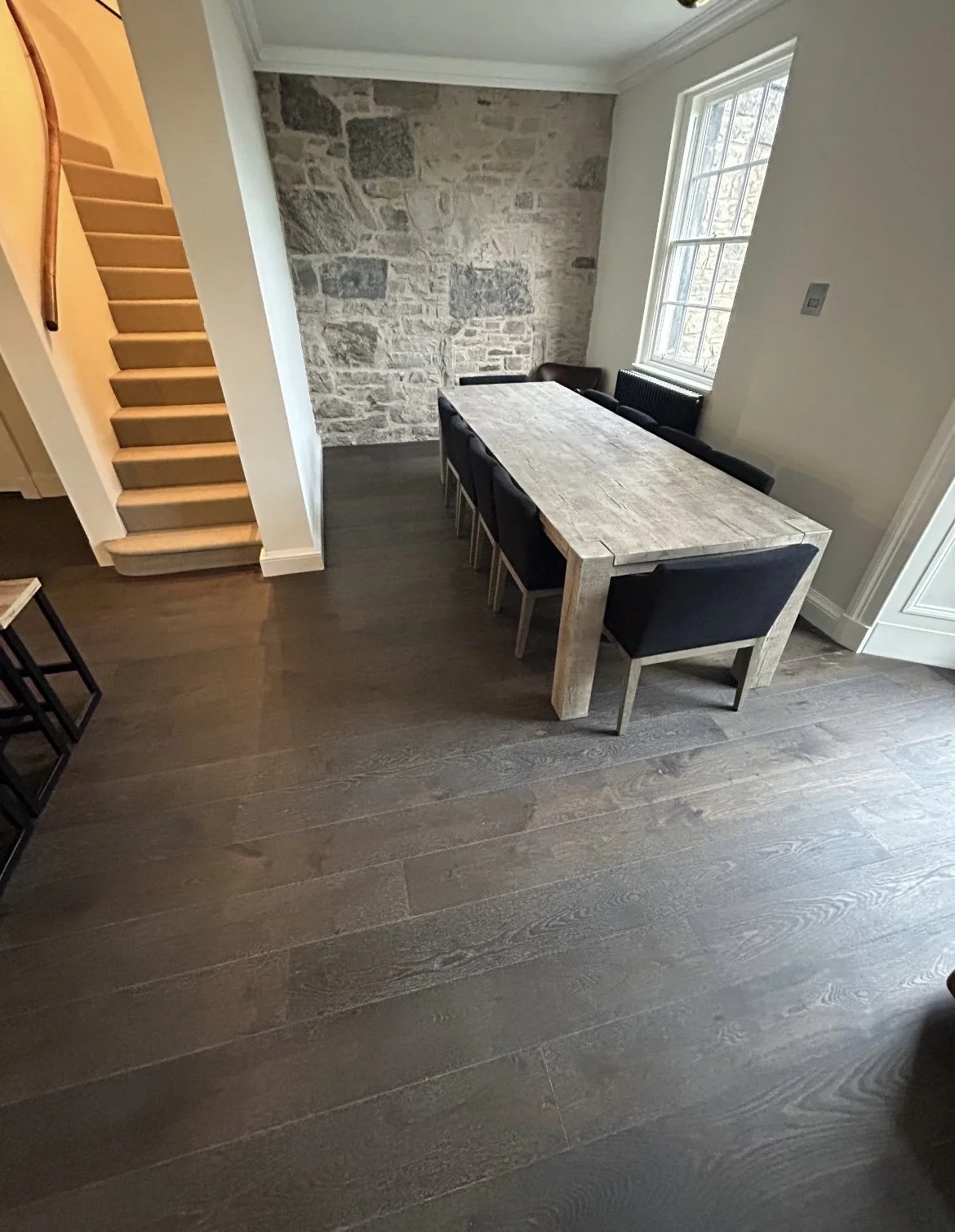 a dark brown plank floor