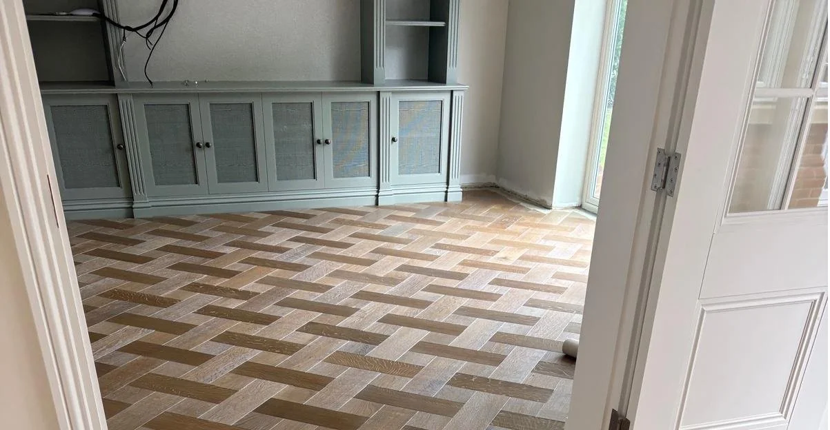a basketweave wood floor