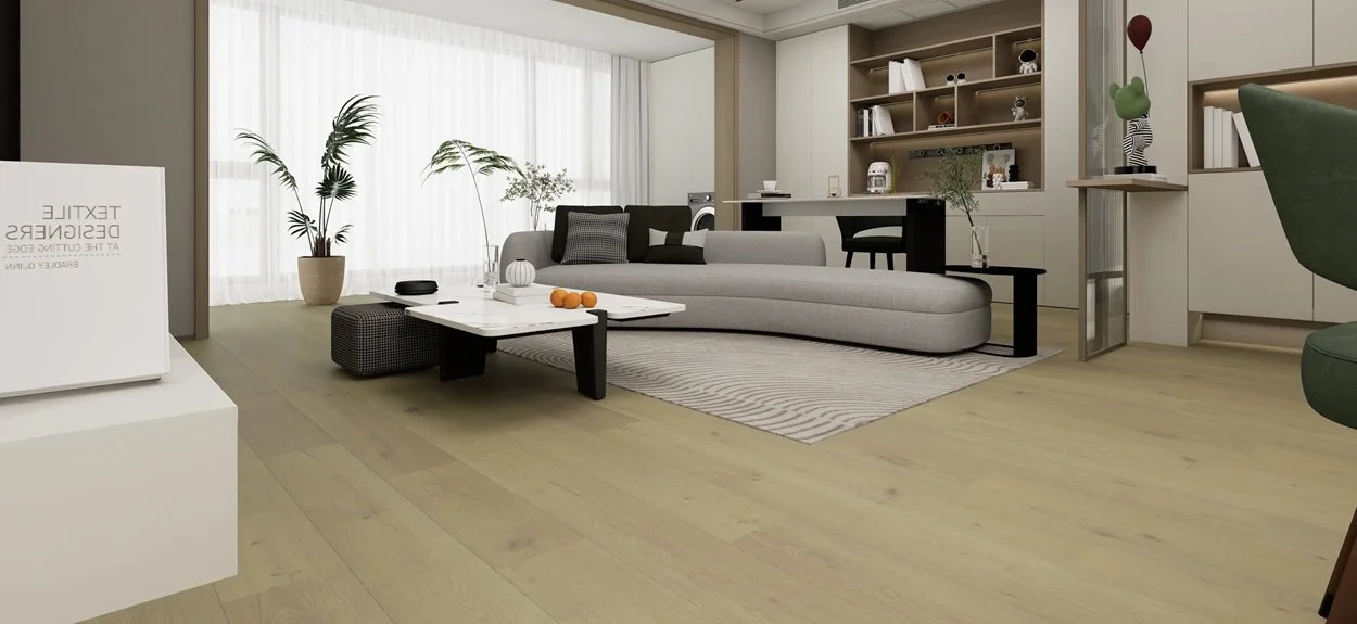FORM Oat in a room setting, 190mm wide rustic grade planks finished with a UV oil.