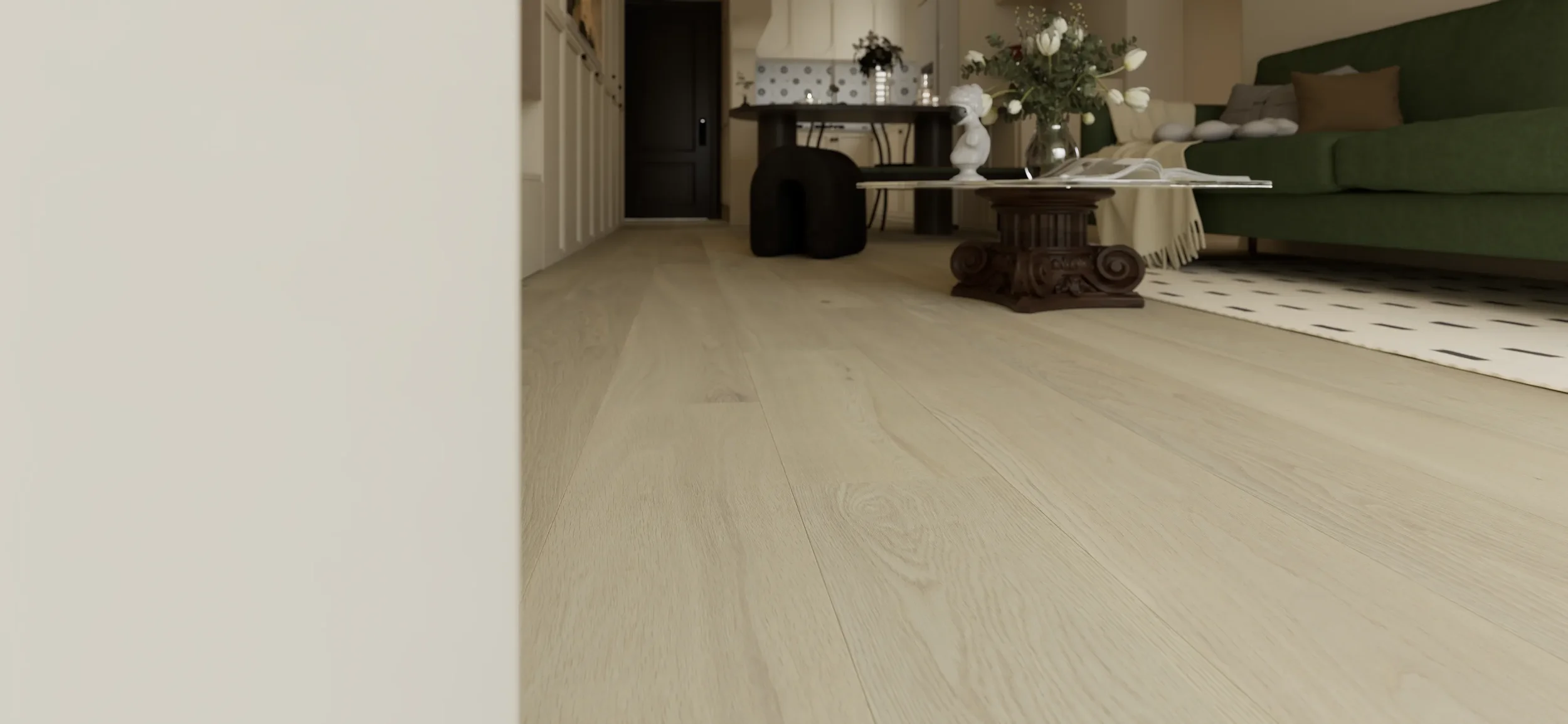 FORM Vale in a room shot, 190mm wide prime grade wood flooring in an invisible finish