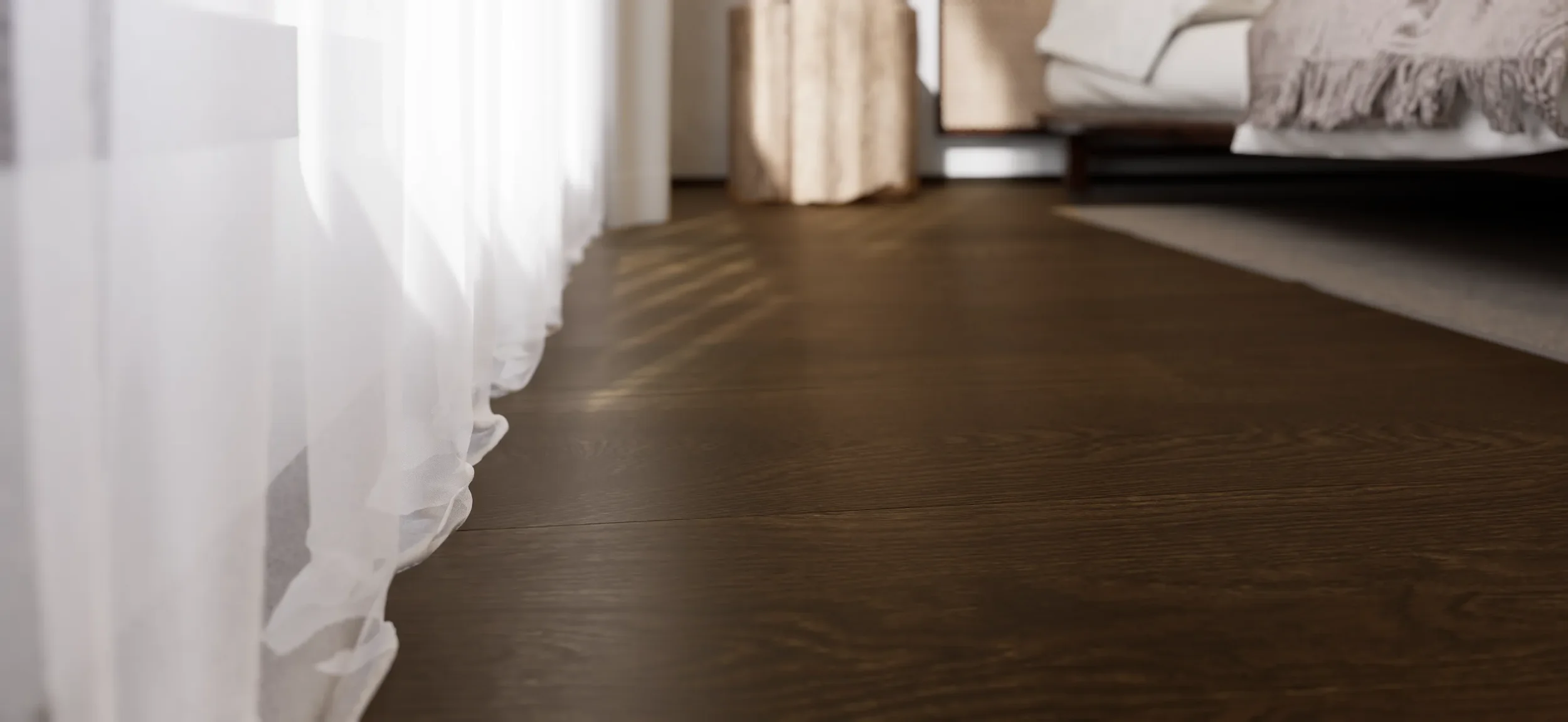 FORM Peat 190mm wide prime grade wood planks in a rich brown.