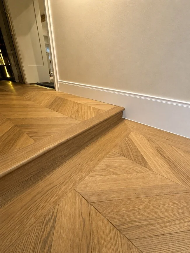 chevron flooring with a nosing