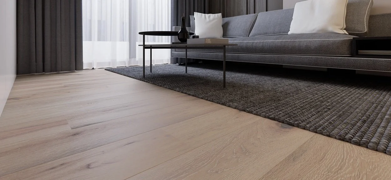 Chalk 190mm rustic grade planks in a lounge setting.