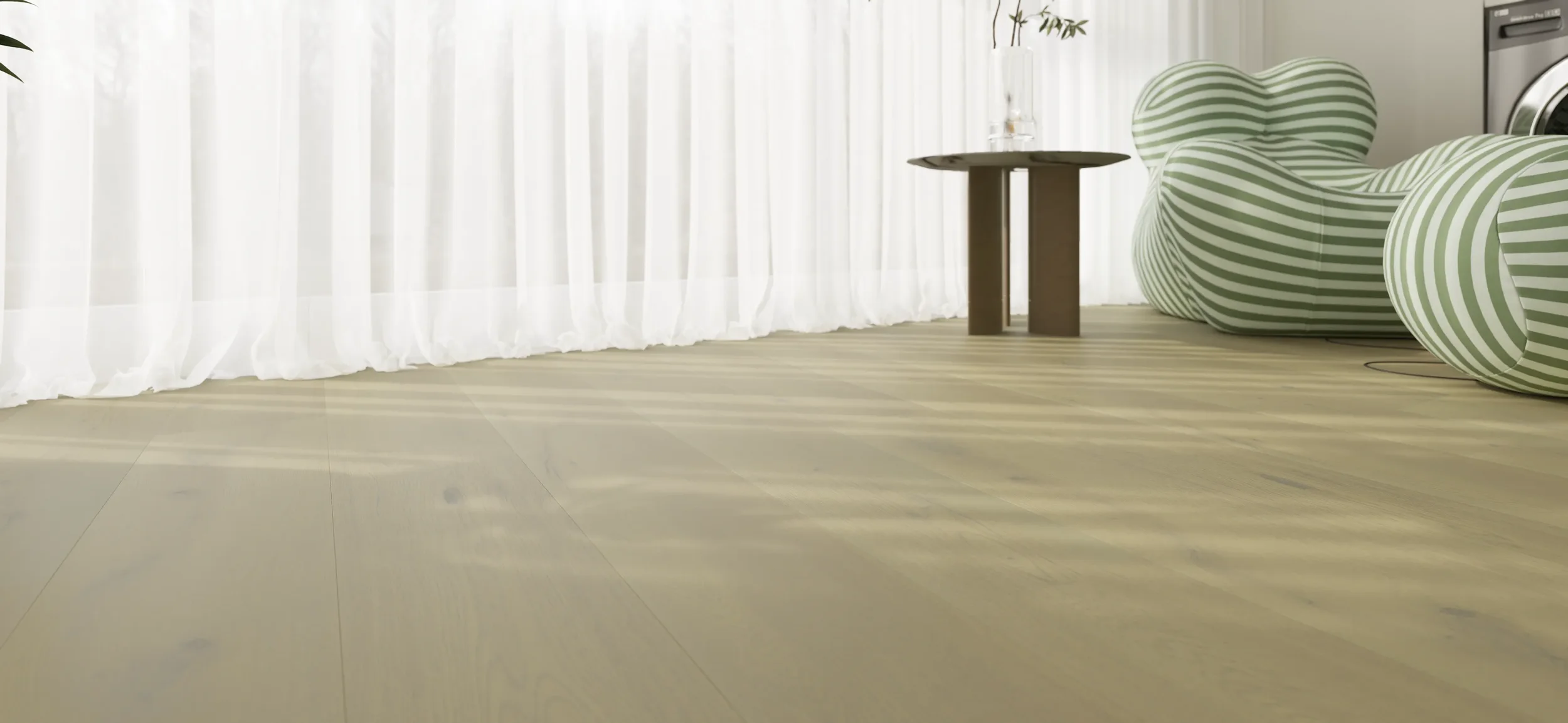 FROM Oat in a room setting, 190mm wide rustic oak planks.