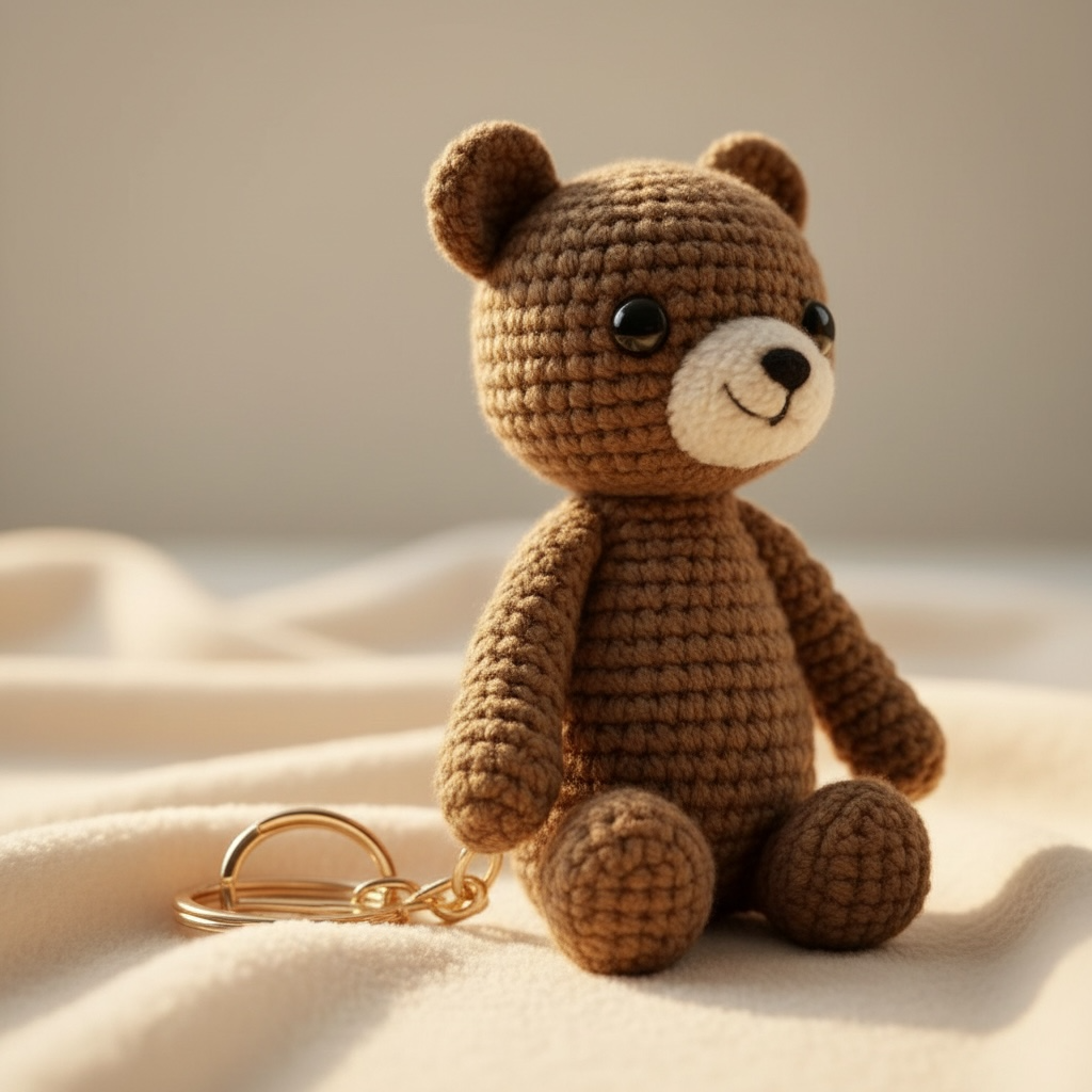 Handmade Crocheted Bear Keychain