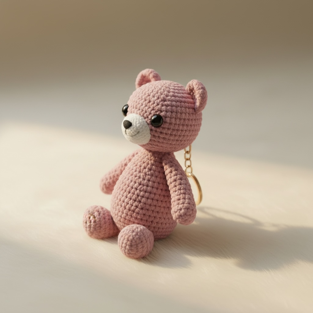 Handmade Crocheted Bear Keychain
