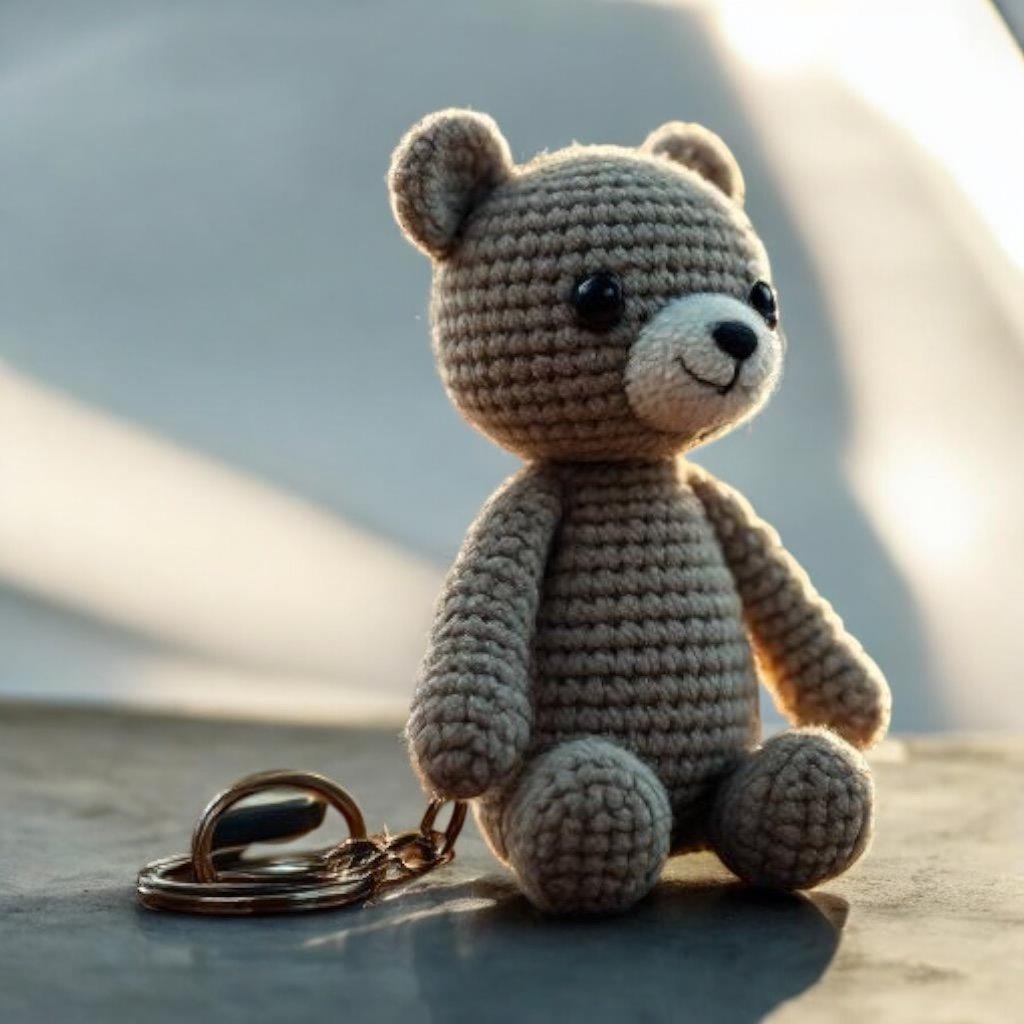 Handmade Crocheted Bear Keychain