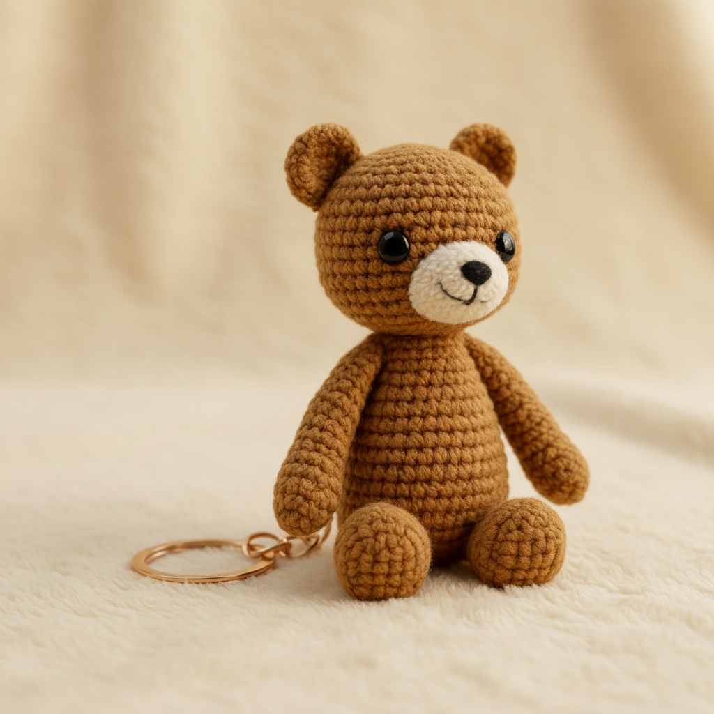 Handmade Crocheted Bear Keychain