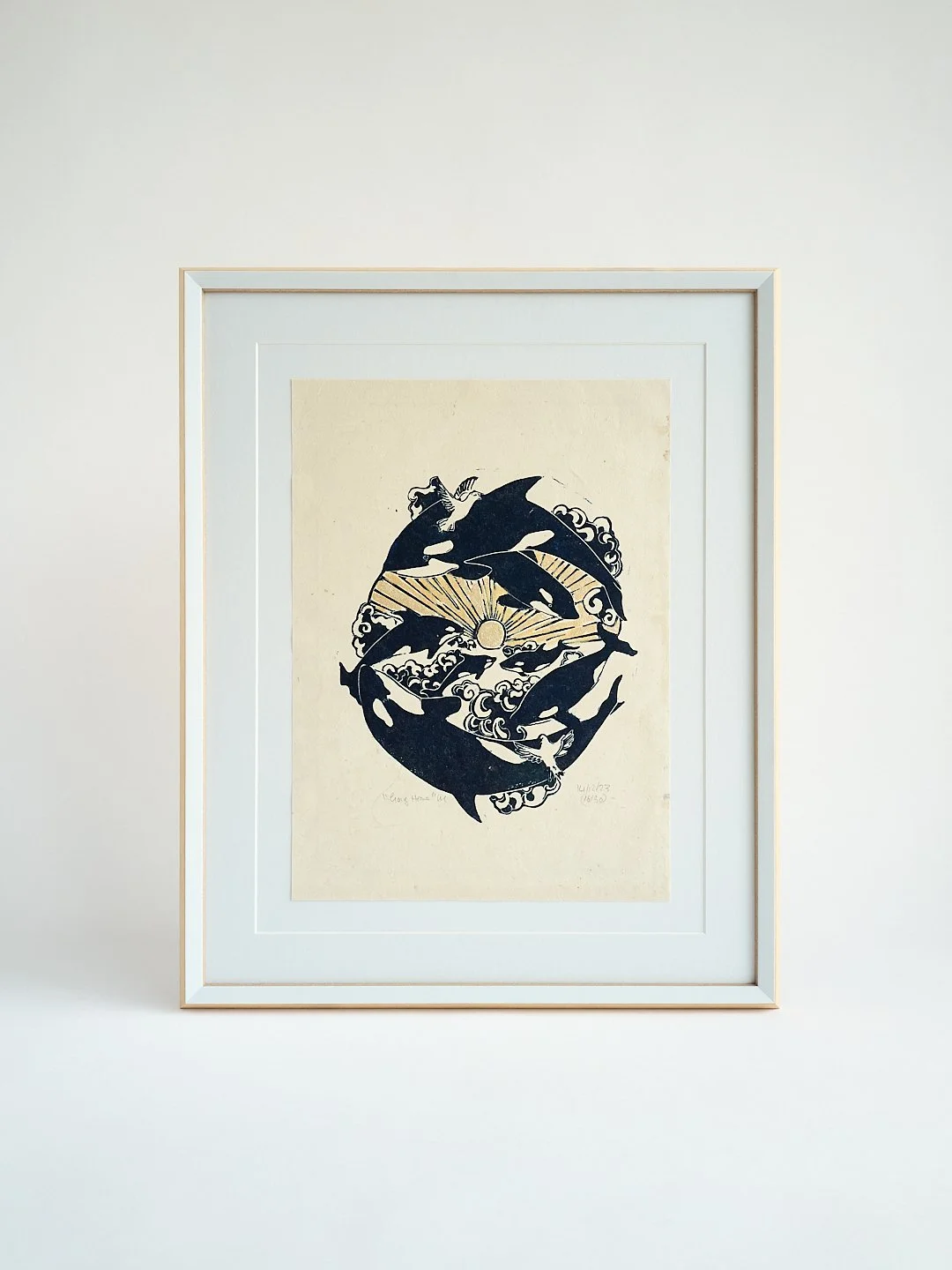 A nice delicate print with gold leaf on handmade paper. 

Kept it simple but considered with the framing - surface float mounted with a window around it, framed in a bevelled white moulding from @wessexpictures and finished with AR70 @artglass_by_gro