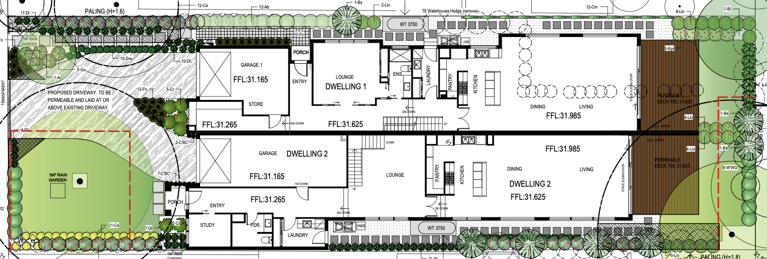 A floor and landscape plan for a new build in Beaumaris North