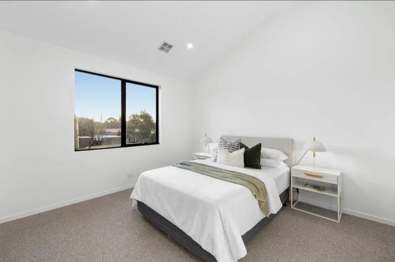 Bedroom with large window, Bentleigh townhouse