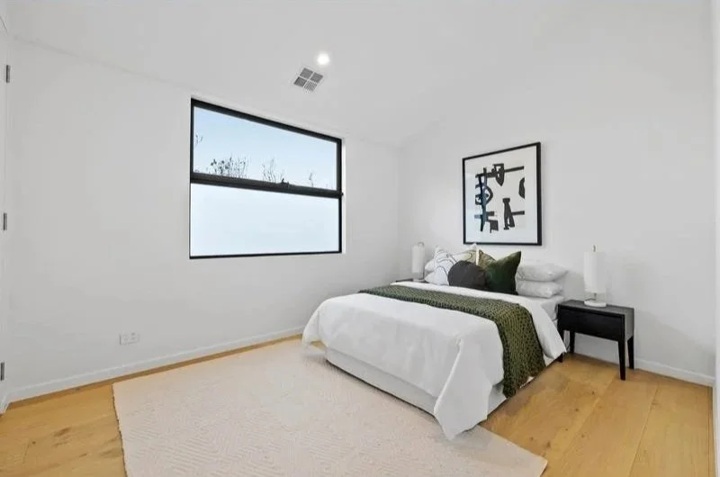 Bedroom with timber floors, Bentleigh townhouse