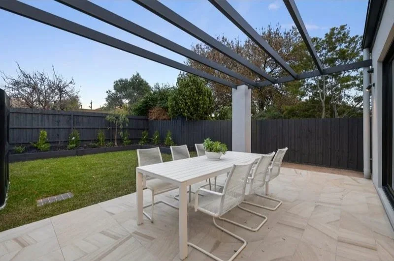 Paved alfresco and landscaped garden, Bentleigh townhouse