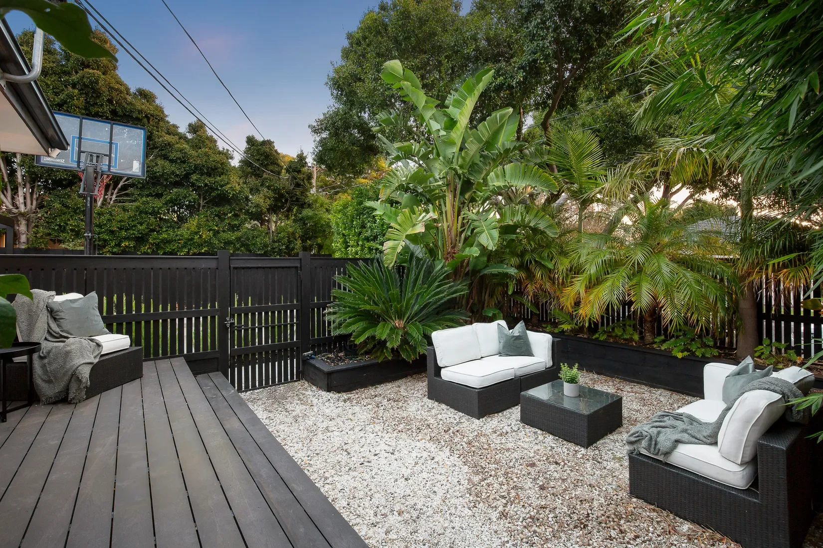 Garden courtyard with outdoor lounge, Highett renovation