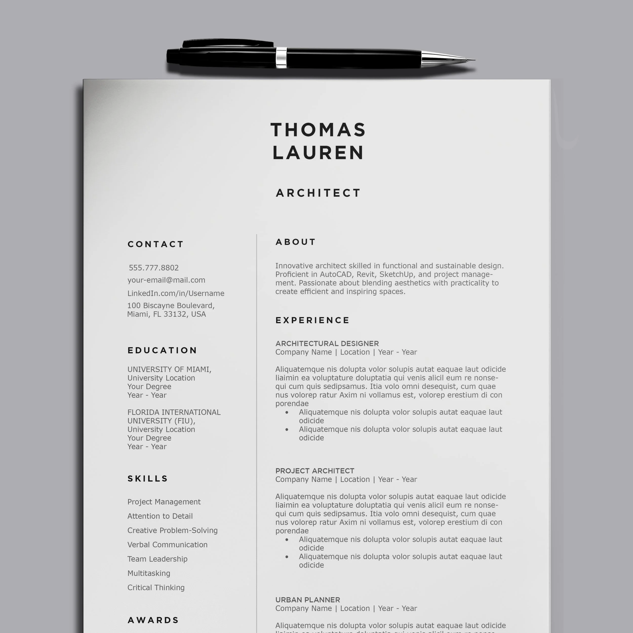 Architect Clean Resume - Thomas Lauren