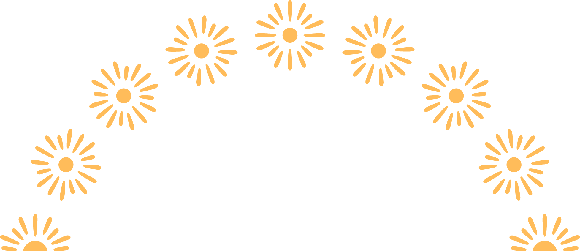 Illustration of a bouquet of fireworks in yellow-orange on a black background.