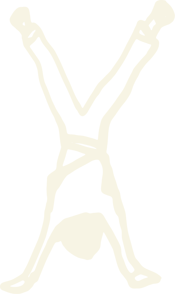 Silhouette of a person doing a handstand with legs in a 'V' shape, shown in black and white.