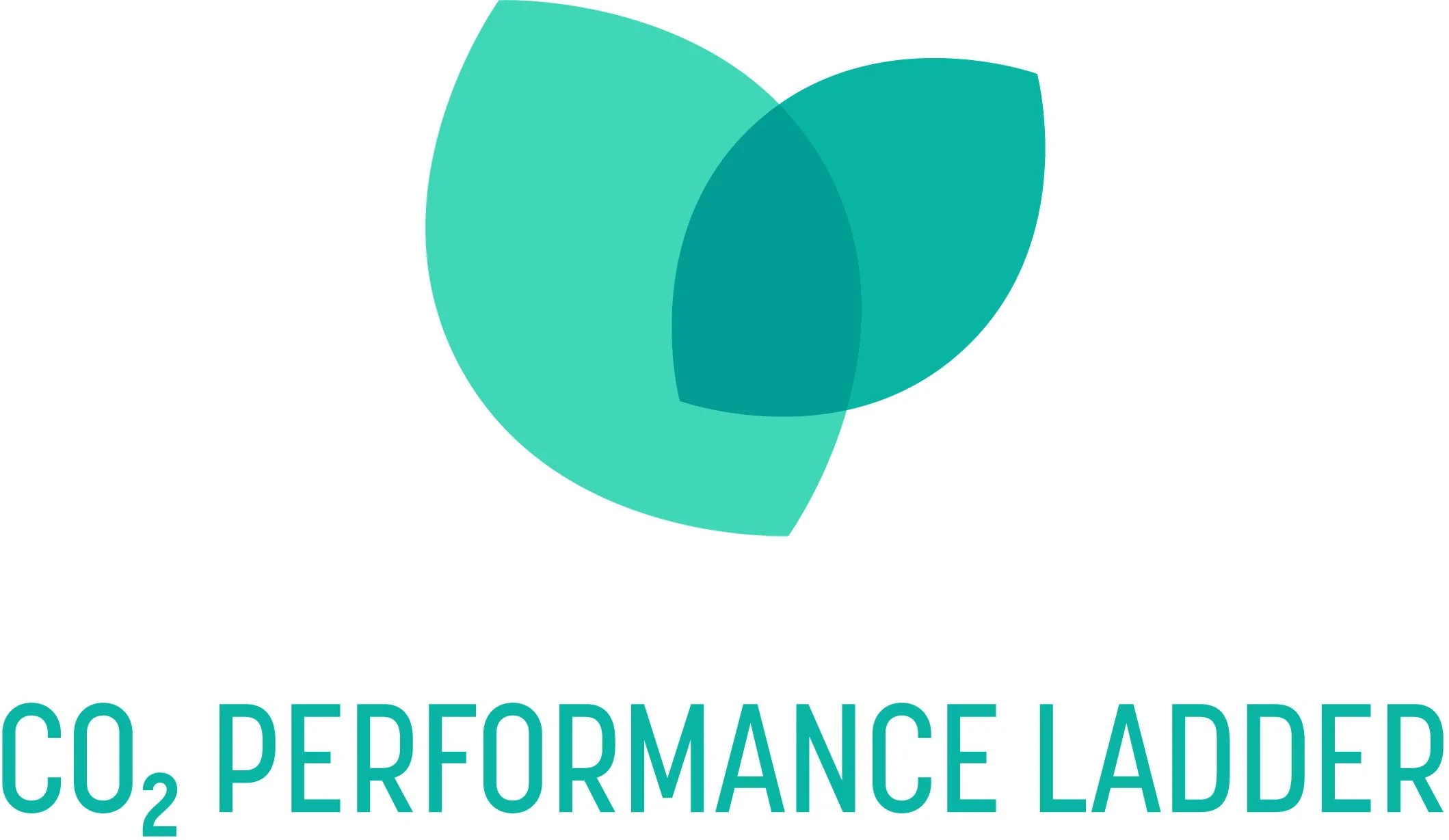 Logo with overlapping leaf shapes in shades of teal, and the text 'CO₂ Performance Ladder' beneath.